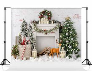lot 20290 image: 1Kate 7�5ft Bokeh Bohemia Christmas Tree Photo Backdrop White Fireplace Brick Wall Xmas Photography Background for Christmas Studio Props