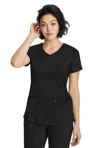 lot 20310 image: Healing Hands Womens Scrub Top V-Neck with 2 Pockets, 2-Way Stretch, and Yoga Knit Side Panels for Slim Fit 2245, M, Black