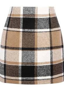 lot 20315 image: Womens Wool Plaid Mini Skirt Fall Winter High Waisted Bodycon Pencil Skirt , M