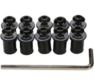 lot 20339 image: 10PCS Motorcycle Windshield Bolts Screws Kit, Aluminum Alloy Motorbike Windscreen Body Mounting Bolts Nuts, Compatible with Motorcycle Cowls Well Nuts Fairing Fasteners Screw (Black)