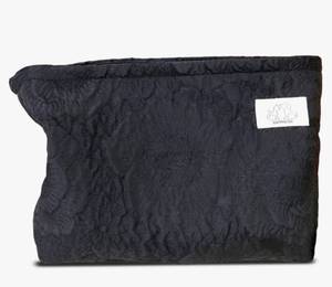 lot 20342 image: Large Floral Black Quilted Makeup Bag Cosmetic Toiletry Travel Pouch Purse Organizer, Canvas Lined, Embroiddered Flowers
