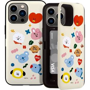lot 29997 image: BT21 Official Merchandise for iPhone 15 Pro Case with Card Holder Mirror Shockproof Protective Thin Slim Hard PC Back Cover Phone Case 6.1 inch