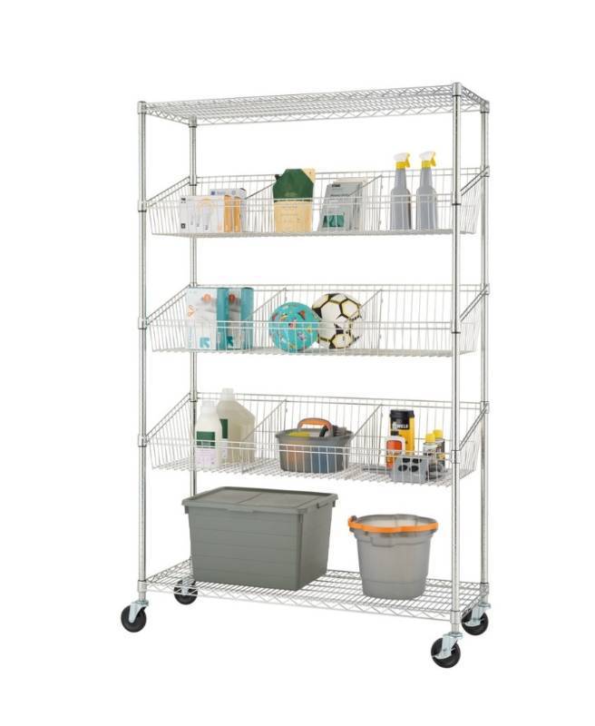 lot 9171 image: TRINITY EcoStorage 5-Tier  48x18x72  Commercial Wire Shelving  NSF w Baskets &amp Dividers  Chrome