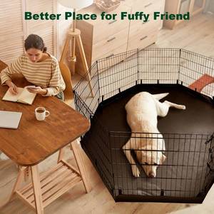 lot 9901 image: PJYuCien Dog Playpen - 8 Panels 42 inchH Metal Foldable Exercise Pen, Pet Fence Puppy Crate Kennel Indoor Outdoor with Top Cover &amp Bottom Pad for Medium Large Pets Black