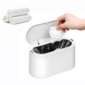 lot 10089 image: SUBEKYU Mini Trash Can with Lid,Small Trash Can,Desk Trash Can,Countertop Mini Garbage Cans,Tiny Waste Basket,White,with 3 roll Bags