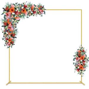 lot 9630 image: 6.6FT Gold Backdrop Stand, Wedding Metal Square Balloon Arch Kit Frame Garden Arbor Frame Flower Ring Stand for Wedding Birthday Party Ceremony Anniversary Photo Background Decoration