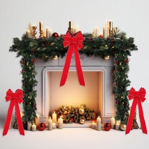 lot 9631 image: Hotop 9 Feet Prelit Artificial Christmas Garland with Lights and 5 Red Christmas Bows 10.2 x 26 Inch Christmas Wreath Bow Decorated with Pine Cones Berry Clusters Battery Powered, Christmas Collection