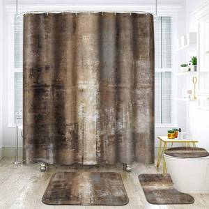 lot 9641 image: sArtSocket Burnt Brown Grey Bathroom Set with Shower Curtain and Rugs Accessory, Abstract Painting Modern Shower Curtain Set, Abstract Shower Curtain for Bathroom Decor 4 Pcs