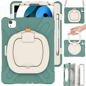 lot 9682 image: MEEgoodo Case for iPad Pro M2 12.9 Case 6th5th4th3rd Generation 2022 2021 2020 2018, Tablet Cover with Pencil HolderRotating StandShoulder Strap for Kids, Emerald Green