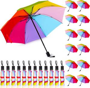 lot 9693 image: Silkfly 24 Pcs Rainbow Umbrella Bulk Compact Portable Tri Fold Collapsible Pride Umbrella for Adult Travel Rain Windproof(Fresh Color)