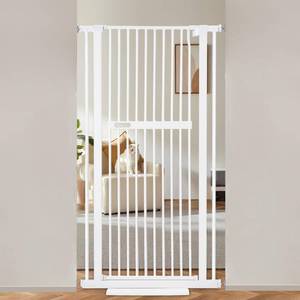 lot 9942 image: Rengue 55.11 Extra Tall Pet Gate, 30.7-33.07 Wide Metal Cat Gate, Pressure Mounted Dog Gate Auto Close Tall Cat Safety Gate, Walk Through Double Lock White Cat Gate for Indoor Stairs, Doorways