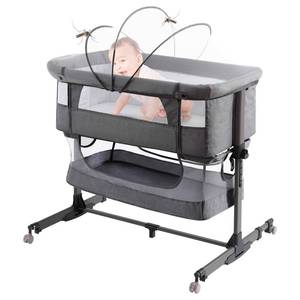 lot 9943 image: nordmiex 3 in 1 Baby Crib Bedside Crib,Baby Bassinet,Adjustable Portable Bed for InfantBaby,Deep Grey - Retail $140.21