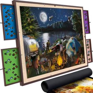 lot 9950 image: QUOKKA Puzzle Board with Drawers - Spinning Jigsaw Puzzle Table with Cover for Adults -  4 Magnetized Storage Drawers  Premium Felt  Adjust Angle & Position  Fits Puzzles Up to 1500 Pieces - Retail $112.2