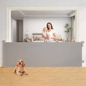 lot 9960 image: Momcozy Baby Gate 41 Tall 118 Wide - Extra Wide - for Large Opening Retractable Baby Gates for Child and Large Pets Safety Dog Gate for Stairs, Doorways, Hallways, Indoor, Outdoor - Retail $89.98