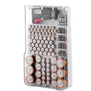 lot 9663 image: THE BATTERY ORGANISER and Tester with Cover, Battery Storage Organizer and Case, Holds 93 Batteries of Various Sizes, Includes a Removable Battery Tester for Garage Organization, White