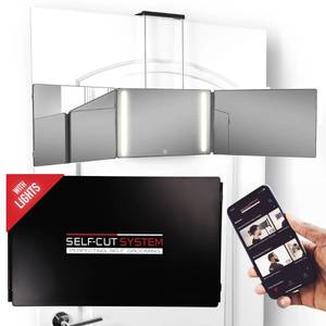 lot 9664 image: Self-Cut System - 3 Way Mirror with Lights - Three Way Mirror for Self Hair Cutting - Over The Door Mirror - Trifold Mirror - 360 Mirror - Barber Mirror - Self Haircut Mirror (Travel 3.0 LED)