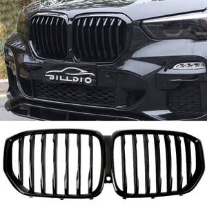 lot 9236 image: BILLDIO Front Grille Grill Single slats Compatible with 2019 2020 2021 2022 2023 X5 G05(Glossy Black Kidney Grill) - Retail $129.99