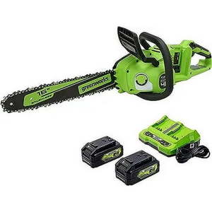 lot 9237 image: Greenworks 48V (2x24V) 16-inch Brushless Chainsaw with (2) 4Ah USB Batteries and Dual Port Charger 2018002&nbsp