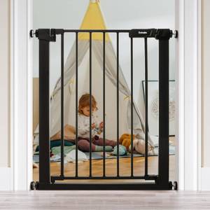 lot 9434 image: BABELIO 27-30 Inch Narrow Easy Install Baby Gate, Fit for Small Stairs and Doorways, Auto-Close Design,Pressure Mounted Gate with Door for Child and Pets, NO Extensions,Black