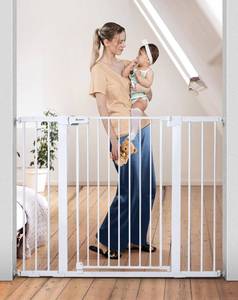 lot 9439 image: COMOMY 36 Extra Tall Baby Gate for Stairs Doorways, Fits Openings 29.5 to 48.8 Wide, Auto Close Extra Wide Dog Gate for House, Pressure Mounted Easy Walk Through Pet Gate with Door, White