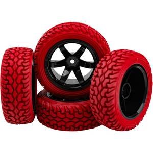 lot 9658 image: HIRCQOO 75mm2.95 Rubber Tires & Plastic Wheel Rims 12mm Hex Hub Compatible with Traxxas 4tec 2.0 HSP Tamiya HPI Kyosho 110 On-Road Touring Car, WLtoys 114 144001 RC Buggy (Red)