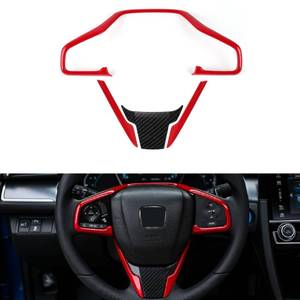 lot 10004 image: Thenice for 10th Gen Civic Steering Wheel Cover Trims Interior Decaration Sticker for Honda Civic Sedan Hatchabck Coupe Type R 2021 2020 2019 2018 2017 2016 -Red