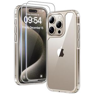 lot 10009 image: TAURI 3 in 1 for iPhone 15 Pro Case Clear, Yellowing Resistant with 2X Screen Protector, Military-Grade Protection Slim Shockproof Phone Case for iPhone 15 Pro 6.1 inch