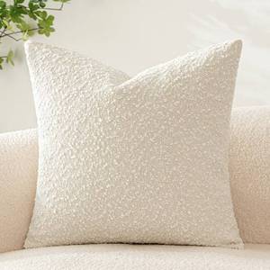 lot 10023 image: Woaboy Pack of 1 Decorative Throw Pillow Cover Pillowcase Textured Boucle Square Sofa Couch Pillow Home Decor for Living Room Woven Modern Cushion Case 24 x 24 Inch Pure White