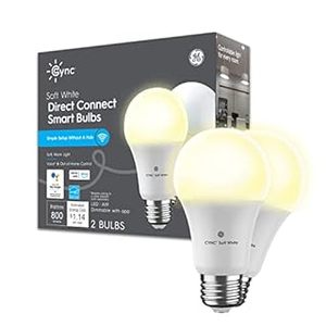 lot 10024 image: GE CYNC Smart LED Light Bulbs, Soft White, Bluetooth and Wi-Fi, Works with Alexa and Google Home, A19 Bulbs (2 Pack) (B0947GYSCF)