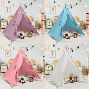 lot 9428 image: Wesnoy 4 Pcs Teepee Tent for Kids Tent Indoor Foldable Toddler Play Tent Cotton Canvas Sleepover Tents Childrens Tent for Girls Boys Outdoor Playhouse Room Camping Study Read Play Game, 4 Colors - Retail $78.42