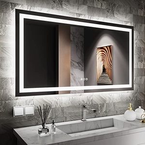 lot 9430 image: Amorho LED Bathroom Mirror 55x 30, Backlit  Front-Lighted Vanity Mirror, Dimmable Bathroom Mirrors for Wall, Anti-Fog, Memory, 3 Colors, Double LED Lights, Shatter-Proof, ETL Listed - Retail $309.99