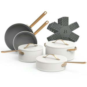 lot 9453 image: Beautiful 12pc Ceramic Non-Stick Cookware Set White Icing by Drew Barrymore&nbsp