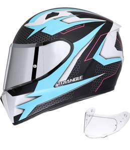 lot 9900 image: TRIANGLE Full Face Motorcycle Helmet Dual Visor Street Bike for Adult DOT Approved(X-Large, Pink, Blue, White)