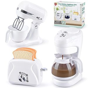 lot 10101 image: Kitchen Appliances Toys, Kids Play Kitchen Accessories Set, Pretend Kitchen Toys for Kids Ages 4-8, Coffee Maker, Mixer, Toaster with Realistic Lights & Sounds, Gift for Girls Ages 3