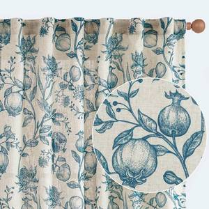lot 10105 image: jinchan Linen Curtains Floral Curtains for Living Room 96 Inch Long Blue French Curtains Rod Pocket Light Filtering Toile Print Farmhouse Bedroom Curtains Window Curtain Set 2 Panels