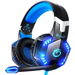 lot 10107 image: VersionTECH. G2000 Gaming Headset for PS5 PS4 Xbox One Controller,Bass Surround Noise Cancelling Mic, Over Ear Headphones with LED Lights for Mac Laptop Xbox Series X S Nintendo Switch NES PC Games