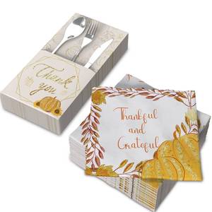 lot 10122 image: ATFUNSHOP Thanksgiving Napkins and Paper Cutlery Holder, Napkins, Paper Cutlery Holders- Thanksgiving Table Decoration Disposable Thanksgiving Dinnerware Set - Retail $4272.5
