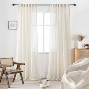 lot 10123 image: Natural Linen Beige Sheer Curtains 120 Inches Extra Long for Living Room Farmhouse Rod Pocket Back Tab Light Filtering Window Drapes 2 Panels for Bedroom Patio Door 52x120 Set 2 Panels Cream Ivory