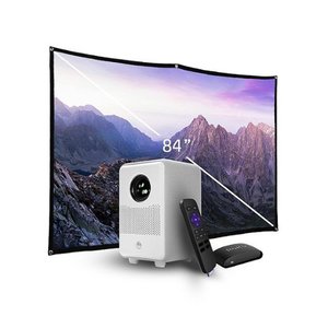 lot 9247 image: HP - CC200 1080P FHD Portable Projector with Roku Express, 84 Screen Included - White&nbsp