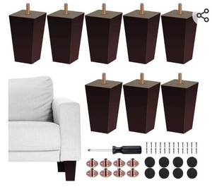 lot 9488 image: TURSTIN Set of 8 Furniture Legs 4 Inch Square Solid Wood Couch Legs Replacement Sofa Legs Mid Century Furniture Feet for Armchair Bed Dresser Cabinet Include Installation Hardware, Brown