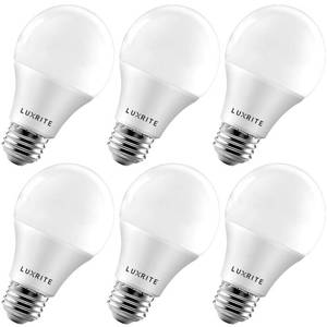 lot 9497 image: LUXRITE A19 LED Bulb 60W Equivalent, 3500K Natural White, 800 Lumens, Dimmable Standard LED Light Bulbs 9W, Enclosed Fixture Rated, Energy Star, E26 Medium Base - Indoor and Outdoor (6 Pack)