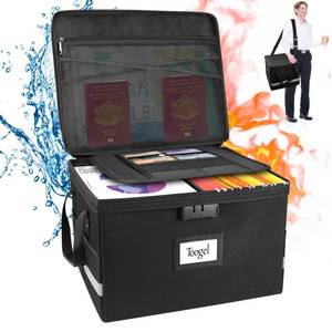 lot 9669 image: Fireproof Document Box with Lock, Waterproof Multi-Layer File Box Organizer for Hanging LetterLegal Folders, Collapsible Anti-Static File Safe Box Portable Home Office Storage Filing Cabinet
