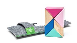 lot 9935 image: 6 Piece Tegu Pocket Pouch Prism Magnetic Wooden Block Set, Blossom
