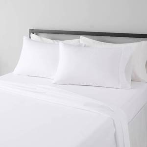 lot 9938 image: Amazon Basics Lightweight Super Soft Easy Care Microfiber 4-Piece Bed Sheet Set with 14-Inch Deep Pockets, Queen, Bright White, Solid