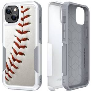 lot 9939 image: Candykisscase Case for iPhone 14, Baseball Sports Red Pattern Shock-Absorption Hard PC and Inner Silicone Hybrid Dual Layer Armor Defender Case for Apple iPhone 14