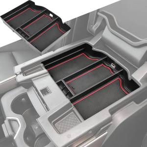 lot 9941 image: TACOBRO Center Console Organizer Compatible with 2019-2023 2024 2025 Dodge RAM 1500 2500 3500 Accessories Armrest Insert Tray Storage Box - Keep Your Vehicle Neat and Tidy, Red Trim