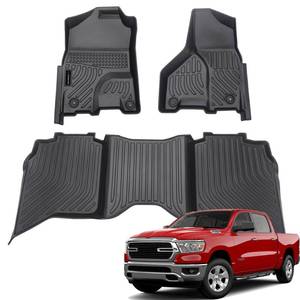 lot 9972 image: AUXKO All Weather Floor Mat Fit for 2013-2018 Dodge Ram 150025003500 Crew Cab 2019-2024 Ram 1500 Classic Crew Cab TPE Rubber Liners Accessories All Season Guard Odorless Anti-Slip Liner Black