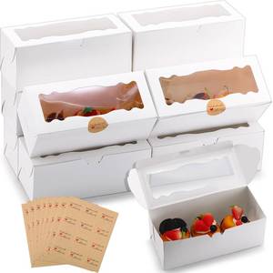 lot 10025 image: Geyee 96 Pcs Christmas White Bakery Boxes with Window 9 x 4 x 3.5 Inches Treat Boxes Packaging and Baking Containers with Round Sealing Labels for Bakery Cupcake Cookie Loaf Bread Pumpkin Rolls