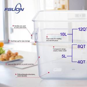 lot 10062 image: FSUON 4 Pack Clear Food Storage Containers with Lids and Handles Polycarbonate Square Commercial Food Containers for Kitchen, Restaurant��Refrigeration (12Qt)