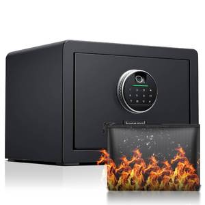 lot 10063 image: 1.0 Cubic Fingerprint Fireproof Home Safe With Fireproof Document Bag, Digital Security Safe With Removable Shelf Secure Cash, Jewelry and Valuables. (With fireproof bag, 9.8��H X 13.8��W X 11��D) - Retail $107.85